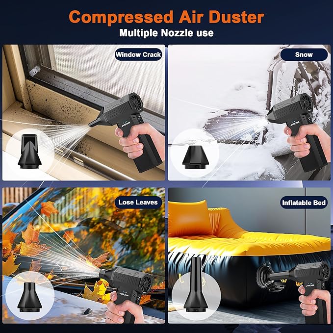 JVSCAM X3 Compressed Air Duster - Electric Air Duster with Brushless Motor,3 Gear Adjustable - Mini Air Blower- Rechargeable Air Duster for PC, Keyboard, Car,Outdoors,Home,Snow and Leaves Clearing