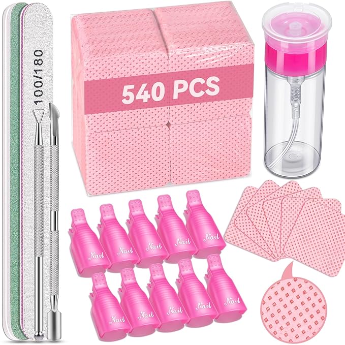 TsMADDTs Gel Nail Polish Remover Tools Kit with Lint Free Wipes, Nail Remover Clips, 100ml Nail Polish Remover Bottle, Cuticle Tools and File, Buffer Blocks