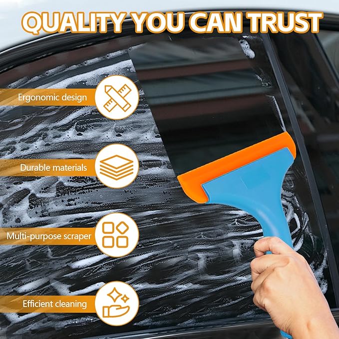 Wuyaoyao 2PCS Silicone Squeegee, Small Squeegee for Car, Automotive Mini Window Squeegees, Shower Squeegees, Water Wiper Cleaning Tool for Car Windshield, Window, Mirror, Glass Door (Blue)