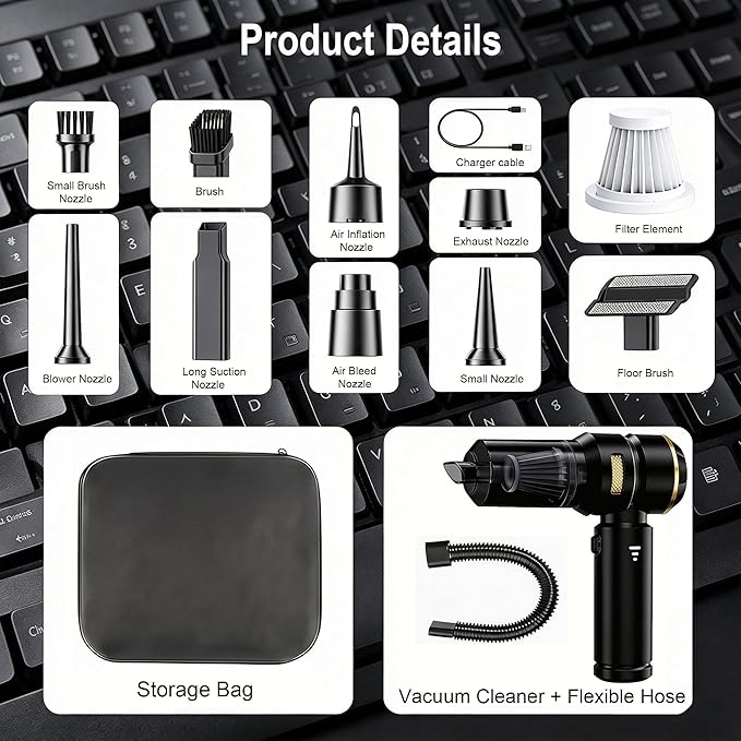 Handheld Car Vacuum Cordless, 22000Pa High Power Vacuum Cleaner and Air Duster, 2026 Upgrade 4-in-1 Portable Vacuum with 10 Multi-Nozzles for Small Jobs, Car, Home, Desk, Keyboards