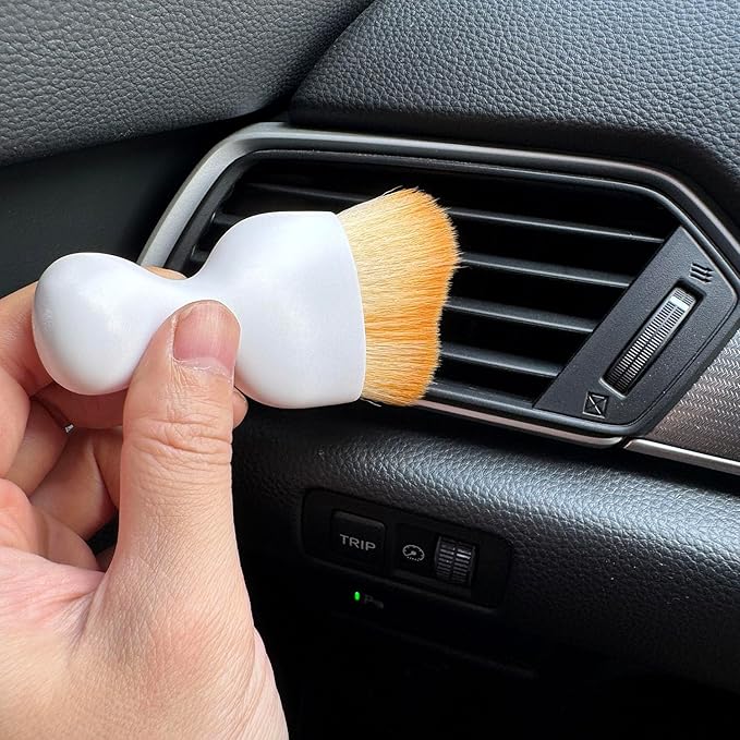 Car Detailing Brush, Soft Bristle Cleaning Brush, Scratch-Free Auto Duster Tool for Dashboard, Air Vents, Leather & Interior Cleaning (White&Brown with Cap)