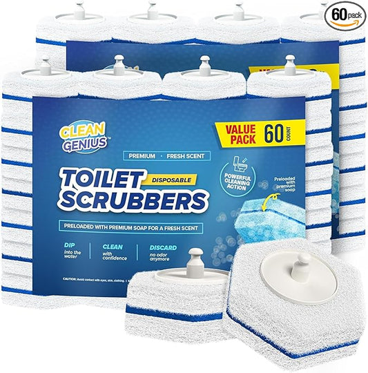 CleanGenius Disposable Prefilled Toilet Cleaning Scrubbers (60 Count)