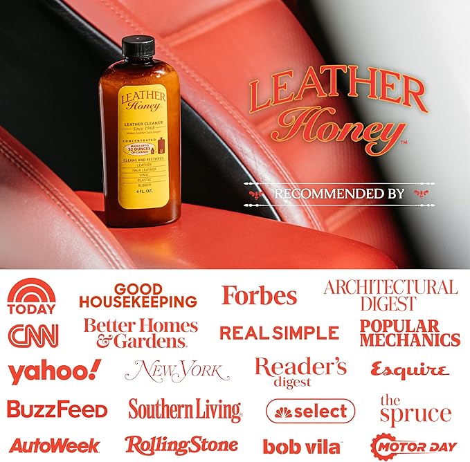 Leather Honey Leather Cleaner: Non-Toxic Leather Care Made in the USA Since 1968. Deep Cleans Leather, Faux & Vinyl - Couches, Car Seats, Purses, Tack, Shoes & Bags. Safe Any Colors & White Leather