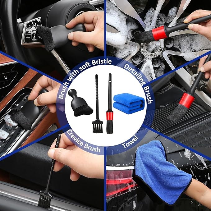 Qydipclin 10pcs Windshield Cleaning Tool Inside Car Window Cleaner Wash Kit with 4 Reusable Microfiber Pads 1 Spray Bottle and Extendable Handle Interior Auto Glass Wiper Kit, Blue