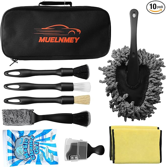 10PCS Car Detailing Brush Kit, Soft Boar Hair Brush, Car Interior Detail Brush, Fiber Brush, Car Dust Removal Brush, Car Cleaning Gel, Car Interior Cleaning Kit for Trucks, Cars, RVs, SUVs