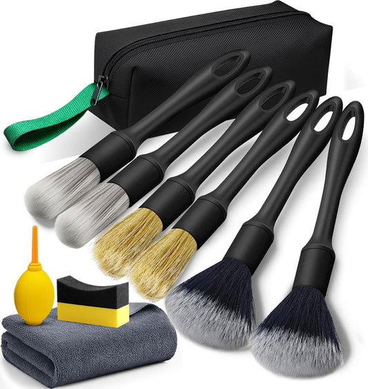 10PCS Car Detailing Brush Kit, All-in-One Interior Exterior Auto Detailing Brushes Set, Durable Ultra Soft Boars Hair Car Detail Brush