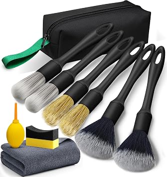 10PCS Car Detailing Brush Kit, All-in-One Interior Exterior Auto Detailing Brushes Set, Durable Ultra Soft Boars Hair Ca