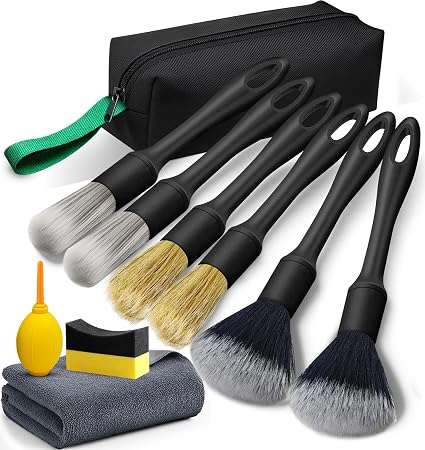 10PCS Car Detailing Brush Kit, All-in-One Interior Exterior Auto Detailing Brushes Set, Durable Ultra Soft Boars Hair Ca