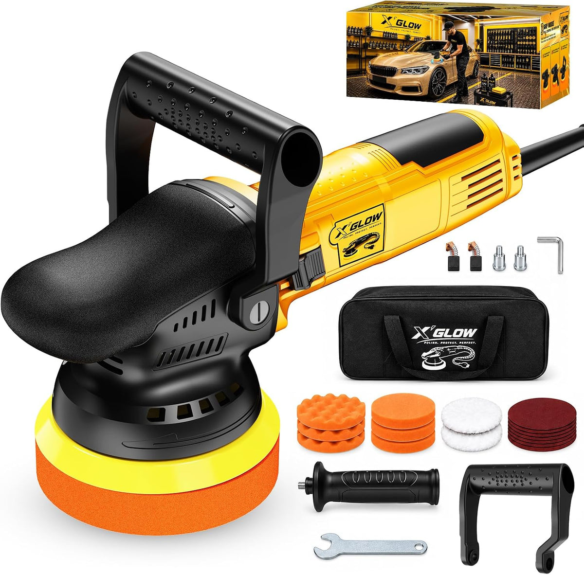 Car Buffer Polisher Kit, 5Inch 900W Corded Polisher with 6 Speeds