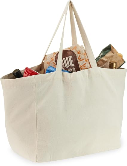 Twine Canvas Grocery Tote, Heavy Duty Canvas Totes for Shopping, Farmers Market, and Everyday Use, Reusable Bags with Ha
