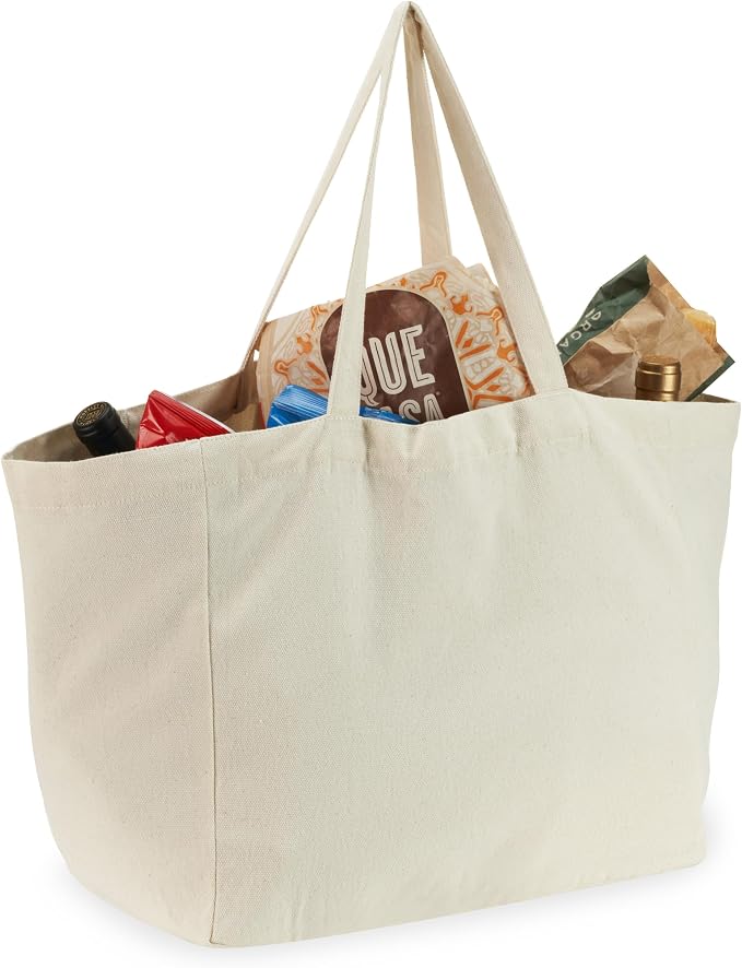 Twine Canvas Grocery Tote, Heavy Duty Canvas Totes for Shopping, Farmers Market, and Everyday Use, Reusable Bags with Ha