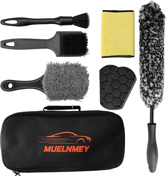 8PCS Car Wheel Brush kit,Wheel Cleaner Brush, Microfiber Cleaning Cloth,Soft Bristle Rim Brush,Tire Polishing Applicatio