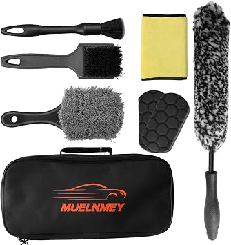 8PCS Car Wheel Brush kit,Wheel Cleaner Brush, Microfiber Cleaning Cloth,Soft Bristle Rim Brush,Tire Polishing Applicatio