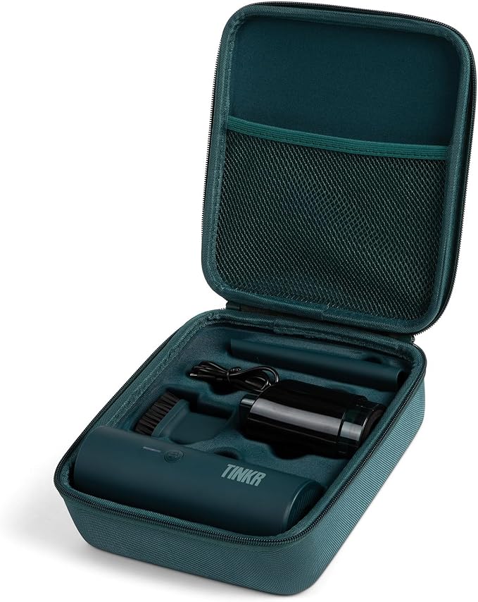 TINKR Mini Car Vacuum, Cordless Handheld Vacuum with 6000Pa Suction Power, High Speed 47000 RPM Motor, Efficient Airflow Design, Dual Nozzles, USB C Recharge, and Travel Bag (Green)