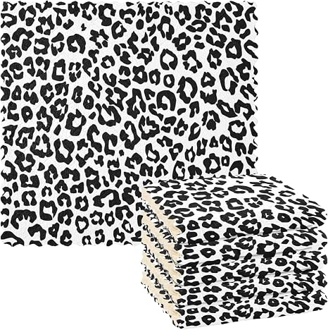 Leopard Animal Skin Pattern Kitchen Dish Cloths Monochrome Black White Print Microfiber Cleaning Towels Absorbent Dishcl
