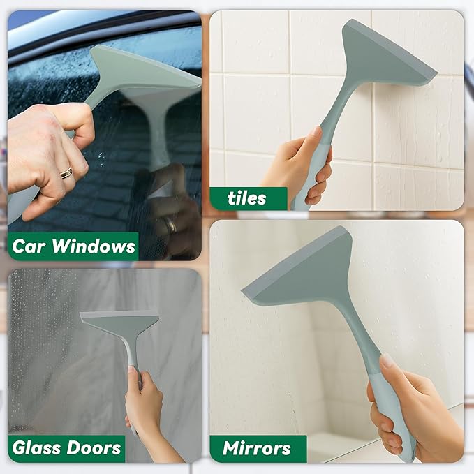 2-Pack Shower Squeegee for Glass Doors & Window, 7.8" Blade Cleaning Tool for Bathroom, Car Windshields, Mirrors, Tiles