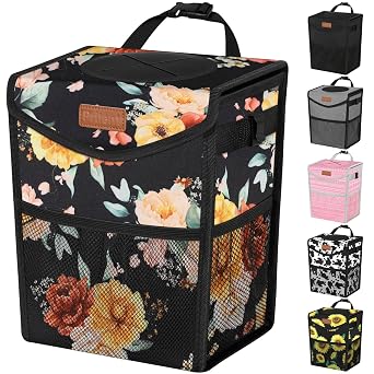 Pritent Car Trash Can with Lid Leakproof Car Garbage Bag Vehicle Trash Bin