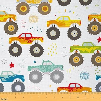 Race Car Fabric by the Yard for Boys,Colorful Cartoon Racing Car