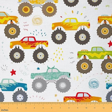 Race Car Fabric by the Yard for Boys,Colorful Cartoon Racing Car