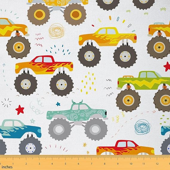 Race Car Fabric by the Yard for Boys,Colorful Cartoon Racing Car