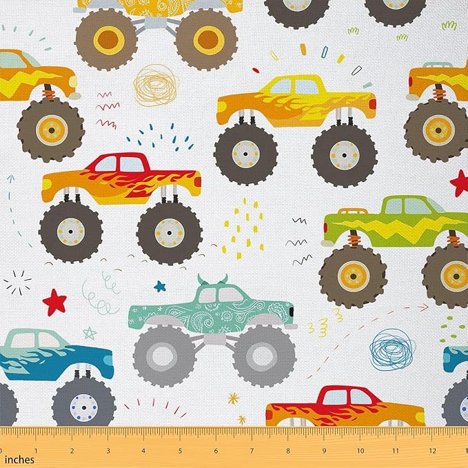 Race Car Fabric by the Yard for Boys,Colorful Cartoon Racing Car