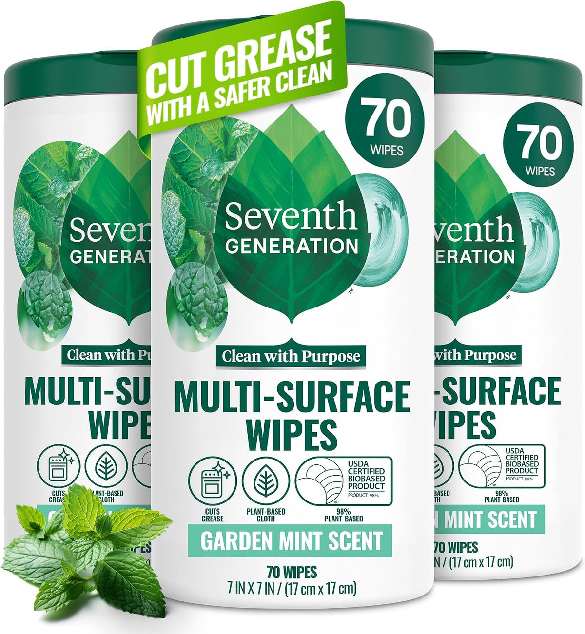 Multi-Surface Wipes, Garden Mint scent, 70 Wipes