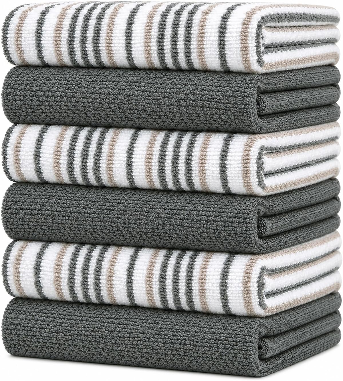Bumble Kitchen Towels 6 Pack 100% Cotton Dish Towels - 16"x26" - Grey