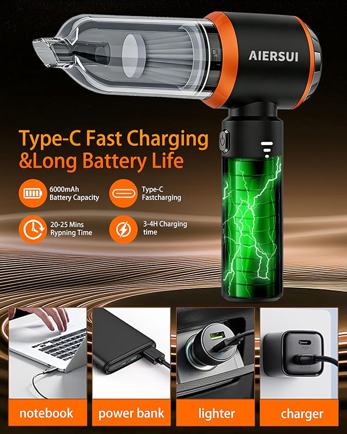 Handheld Cordless Vacuum Cleaner with brushless Motor, 4-in-1 Portable mini car Vacuum Cleaner, car Vacuum Cleaner and Hair Dryer, car Type-C Charging, Office Desk, Keyboard, pet Hair