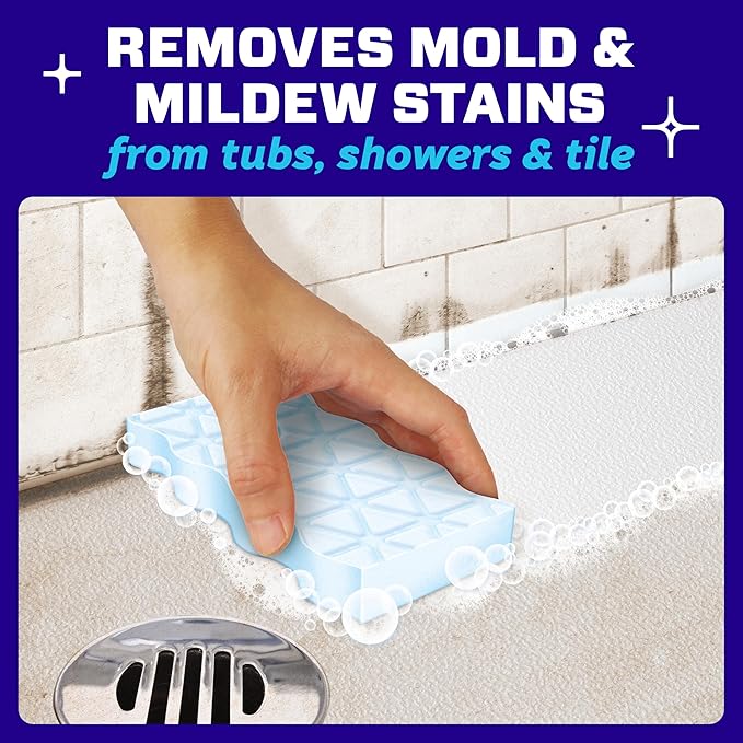 Mr. Clean Magic Eraser Sponge, Bathroom Cleaner, Shower Cleaner, Tub Cleaner, Soap Scum Remover, Bathroom Cleaning Supplies, Dawn Cleaning Power with Lemon Scent, 2 in 1 Bath, 7ct