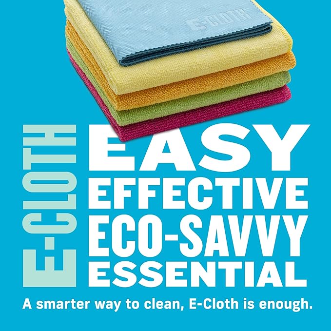 E-Cloth Starter Pack, Premium Microfiber Cleaning Cloths, Great Household Cleaning Tools for Bathroom, Kitchen, and Cars, Washable and Reusable, 300 Wash Guarante, Assorted Colors, 5 Piece Set