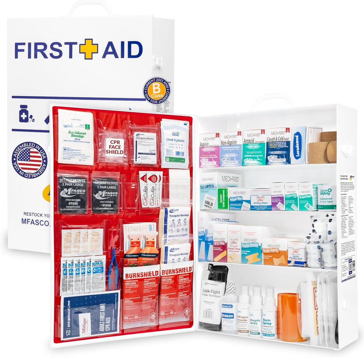 Workplace First Aid Kit 4 Shelf Metal Cabinet with Medications