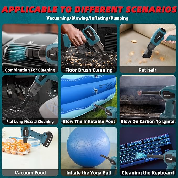 3 in 1 Handheld Car Vacuum Compatible with Makita 18V Battery with 21000pa Strong Suction, Handheld Vacuum Cordless & Blower with 200W Brushless Motor, Mini Vacuum Cleaner for Car, Home (No Battery)
