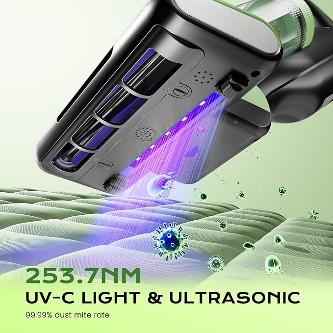 MYUAKO Mattress Vacuum Cleaner with UV-C Light & 140°F Constant Heat, 20Kpa Powerful Suction Bed Vacuum for Pet Hair, Dander Baby Crib, Dual-Cup System with Extra HEPA Filter, Lightweight&16ft Cord