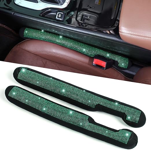 ToBeQueen Green Car Seat Gap Filler, Universal Fit for Car SUV Truck, Handmade Crystal Diamond Rhinestone Green Bling Ca