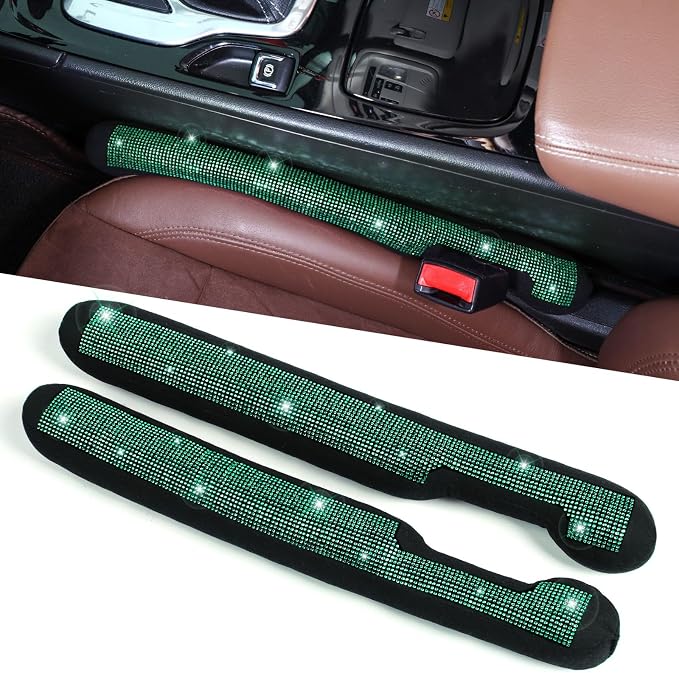 ToBeQueen Green Car Seat Gap Filler, Universal Fit for Car SUV Truck, Handmade Crystal Diamond Rhinestone Green Bling Ca