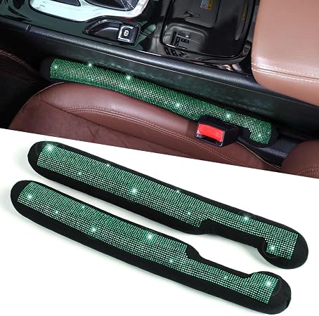 ToBeQueen Green Car Seat Gap Filler, Universal Fit for Car SUV Truck, Handmade Crystal Diamond Rhinestone Green Bling Ca