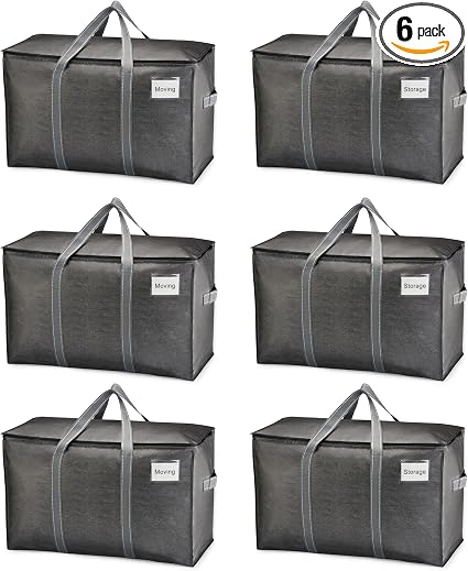 VENO 6 Pack Heavy Duty Moving Bags, Extra Large Storage Bags with Reinforced Handles & Strong Zippers, Foldable & Reusab