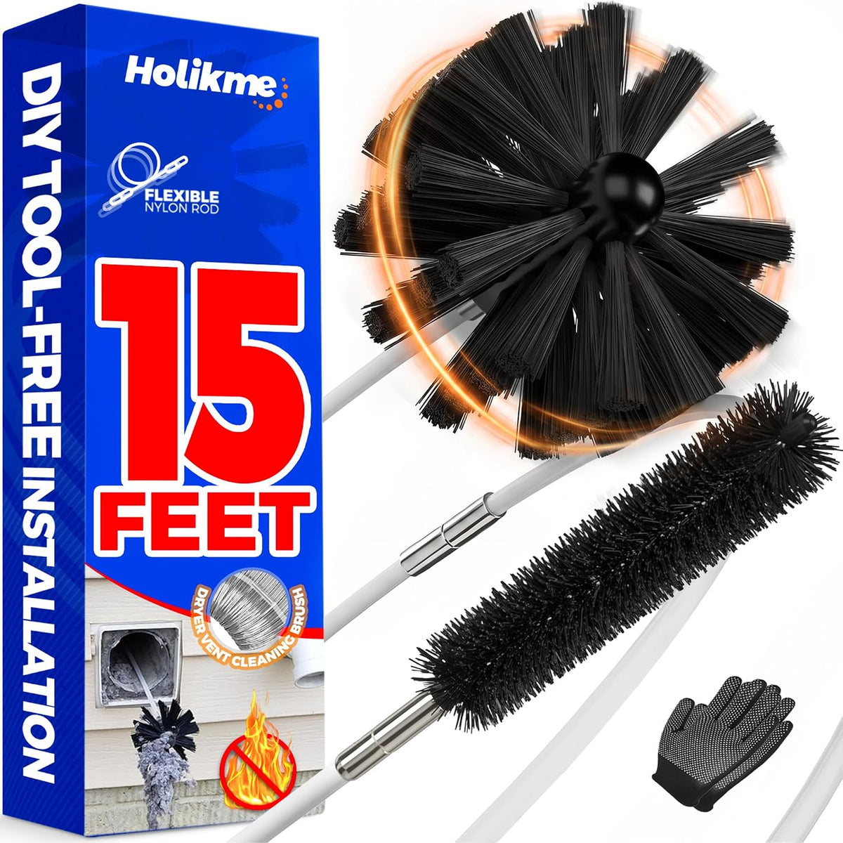 Dryer Vent Cleaner Kit - 15Ft Flexible Lint Brush for Deep Cleaning