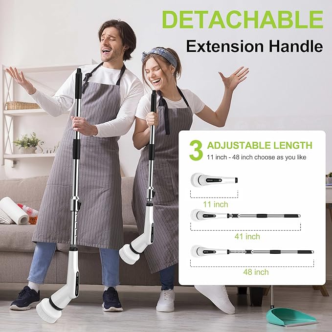 Dreazu Electric Spin Scrubber, 12-in-1 Shower Scrubber & Retractable Long Handle, 44 lbs High-Torque & Variable Speed Shower Cleaning Brush for Bathroom,Toilet, Bathtub, Kitchen, Tile Floors, Car