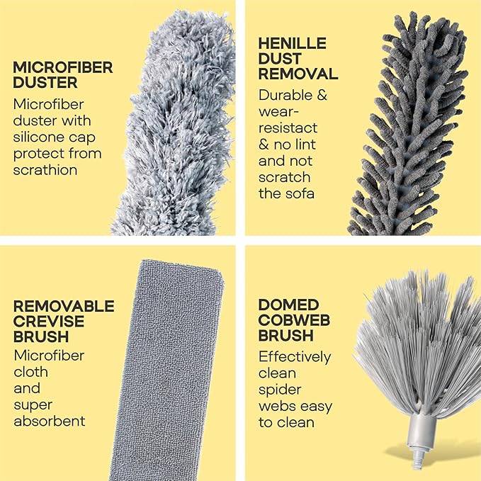 Microfiber Feather Duster with Extension Pole 100 Inches, (8 PCS), Cleaning Brush, Dusters for Cleaning High Ceilings, Cobwebs, Blinds, Cars, Reusable, Washable, Extendable, Ceiling Fan Cleaner Duster