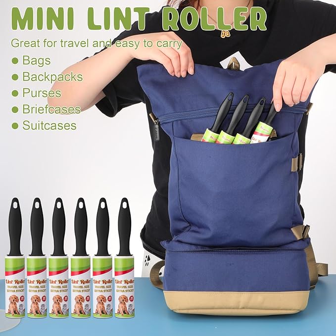 Hushee 24 Pcs Mini Lint Roller for Travel Small Lint Removers Bulk for Pet Hair and Clothes Small Size Removers Portable Sticky Removing Tool for Cleaning Furniture Dog Car Seat