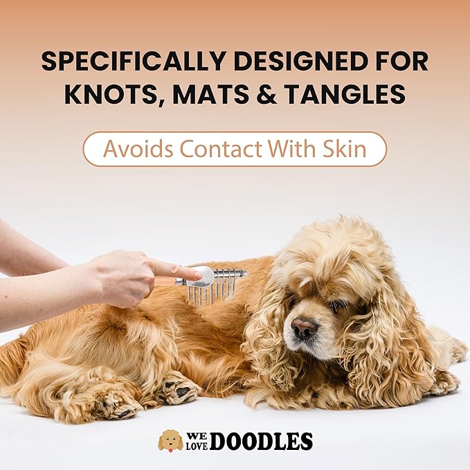 We Love Doodles Dog Dematting Brush & Rake, Detangler Brush for Dogs, Comb Tool for Grooming, Best for Doodles, Poodles, Goldendoodles, Cats & Other Pets, Matted Fur Removal On Undercoat, Small
