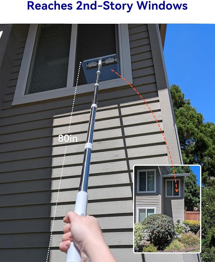 CTIME 80" Window Washing Kit with Extension Pole : Professional Window Cleaner Tool | Window Cleaning Squeegee Kit for High/Outdoor/Glass & Bathroom Surfaces with Storage Bag + 5 Microfiber Cloths