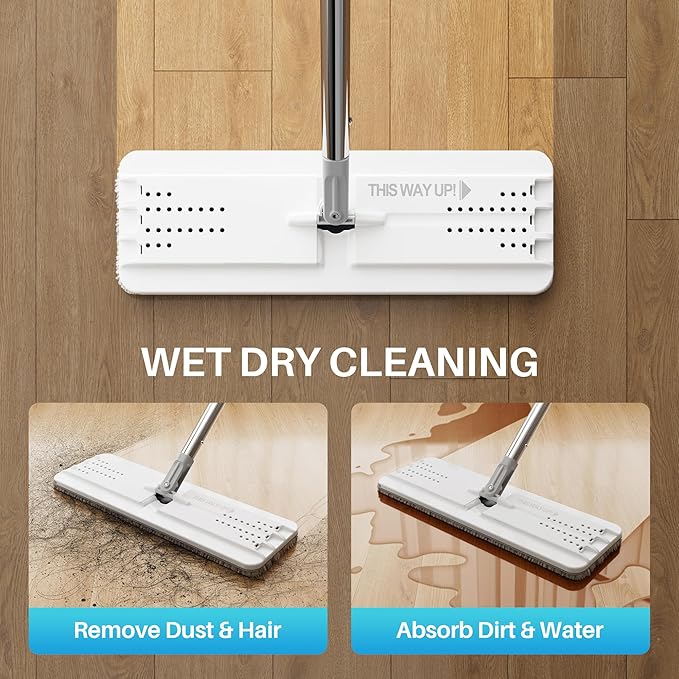 JOYMOOP Flat Mop System, Microfiber Mop and Bucket Set, Black, Hands-Free Self-Cleaning Mop for Household & Commercial Floor Cleaning, Suitable for Hardwood, Tile, Laminate and Vinyl Floors