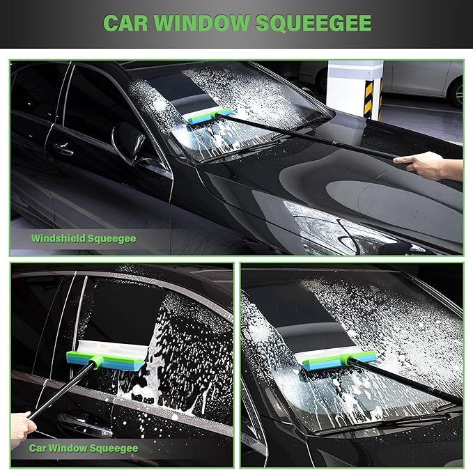 Gomake ‌11'' Window Squeegee with 20-63 Inch Telescopic Long Handle for Shower Glass Door,Car Windshield, Window, Mirror, Bathroom,Countertop,Floor Cleaning