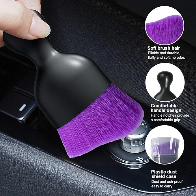 Ziciner 2 PCS Car Detailing Brush, Curved Soft Bristles Auto Removal Dust Collectors, Universal Vehicle Dashboard, Air Conditioner Vents etc Interior Cleaning Tool Accessories (Pure Purple)