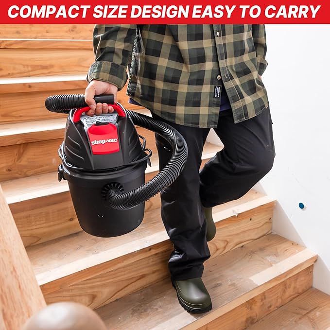 Shop-Vac 9303511 2.5 Gallon Wet Dry Vacuum, 2.5 Peak HP, 1.25 Inch Diameter x 4 Foot Hose, 12 Ft Cord Length, Wall Mounted, Includes Filters, Ideal for Jobsite, Garage, Car & Workshop