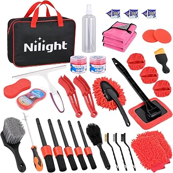 Nilight 37PCS Car Detailing Kit for Interior Exterior Car Care, Red