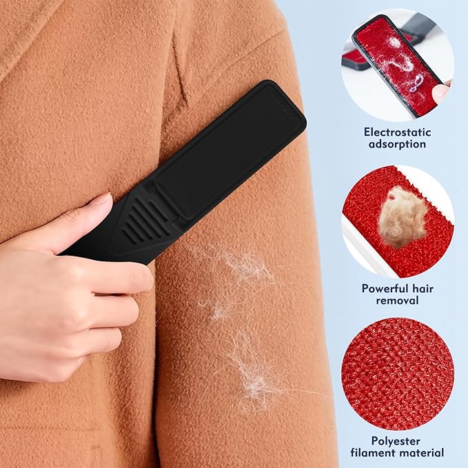 Foldable Lint Brush 4-Pack (2 White + 2 Black) - Portable & Reusable Lint Brushes for Clothes, Furniture, Pet Hair - Compact Travel Size, Sticky Surface, Easy to Clean - No Mess Fuzz Remover