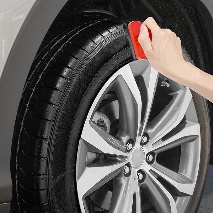 Car Tire Shine Applicator,Vegan Tire Shine Applicator with Curved Brush Head - Large Automotive Tire Dressing Applicator Brush with Storage Stand for Tire Detailing, 3.6 Inch -2pcs (Black&Red)